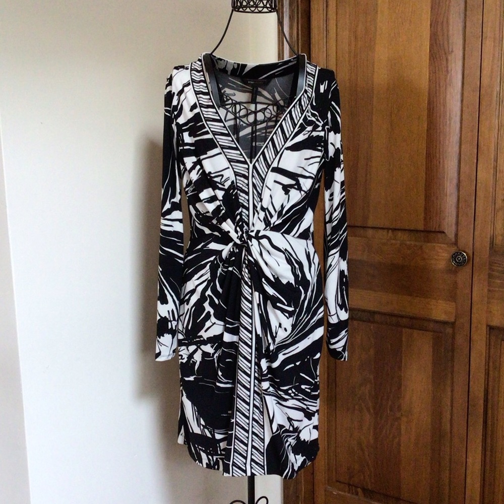 BCBGMAXAZRIA Black and White Patterned Dress, Small